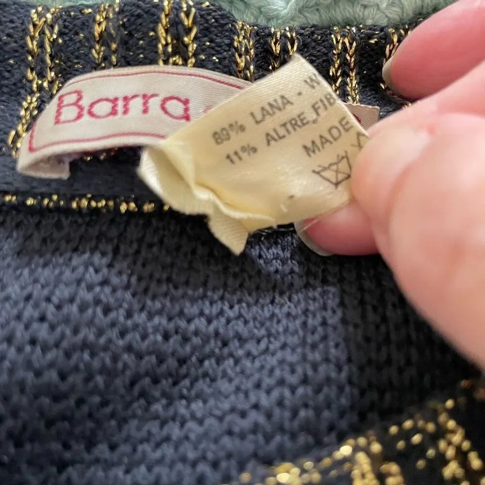Barra of Italy Wool Blend Navy Blue Metallic Gold Military Style Button Cardigan
